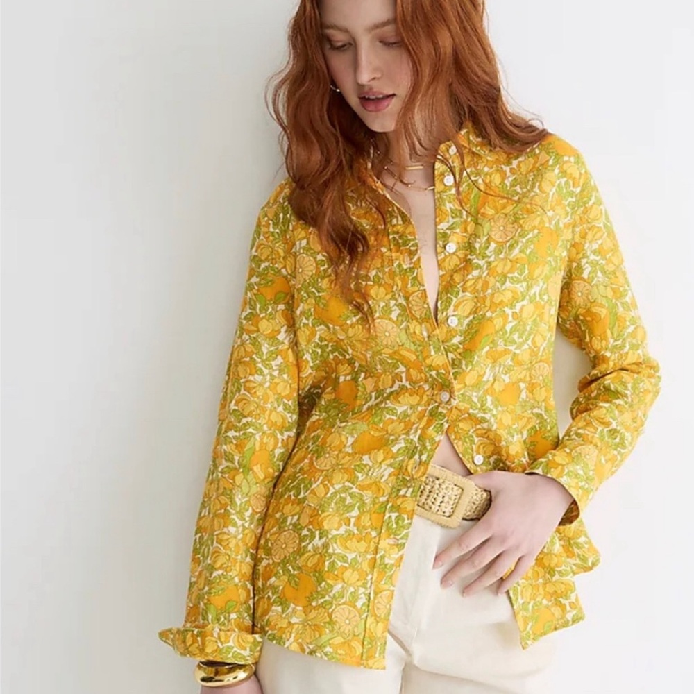 J. Crew NWT Limone Slim Fit Linen Shirt Size 4 - Picture 2 of 5